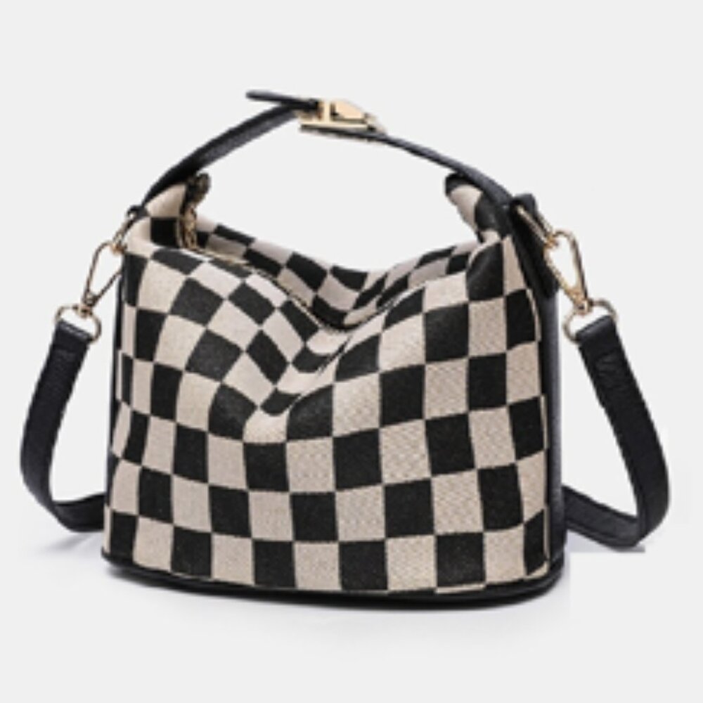 Checkered hollace crossbody cube tote bag - Picture 2 of 4
